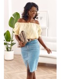 Yellow short blouse with ruffled neckline MP29435 - Online store - Boutique